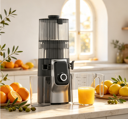Fresh Smart HJ102C Máy ép nhai chậm    Máy ép đưa sự tươi mới trở lại trong ngày của bạn với 3 tốc độ điều chỉnh, chuông rộng 135mm, máy ép lạnh 200W và tự làm sạch