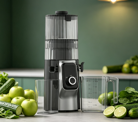 Fresh Smart HJ102C Slow Chewing Juicer  ️ Máy ép nước ép làm cho nước ép tươi trở thành một phần của thói quen hàng ngày của bạn với 3 tốc độ điều chỉnh, chuông rộng 135mm, máy ép lạnh 200W và tự làm sạch